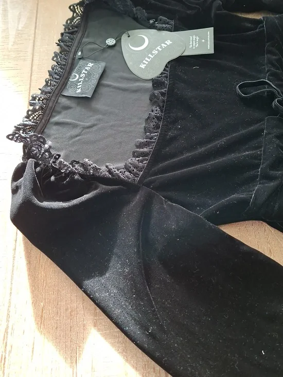 NWT Killstar "Imperia" Long-sleeve Black Velvet Babydoll Mini Dress (Size S) - Picture 2 of 13